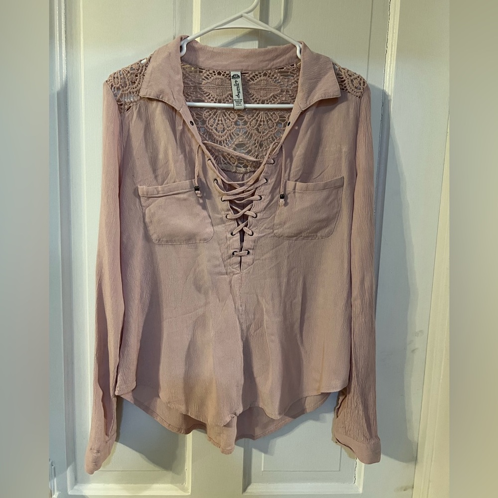AMERICAN RAG LONG SLEEVED DUSTY PINK BLOUSE
